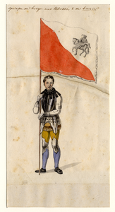 32591 Afbeelding van een staande, geharnaste man met de stadsbanier, voorstellende een van de gewapende Utrechtse ...